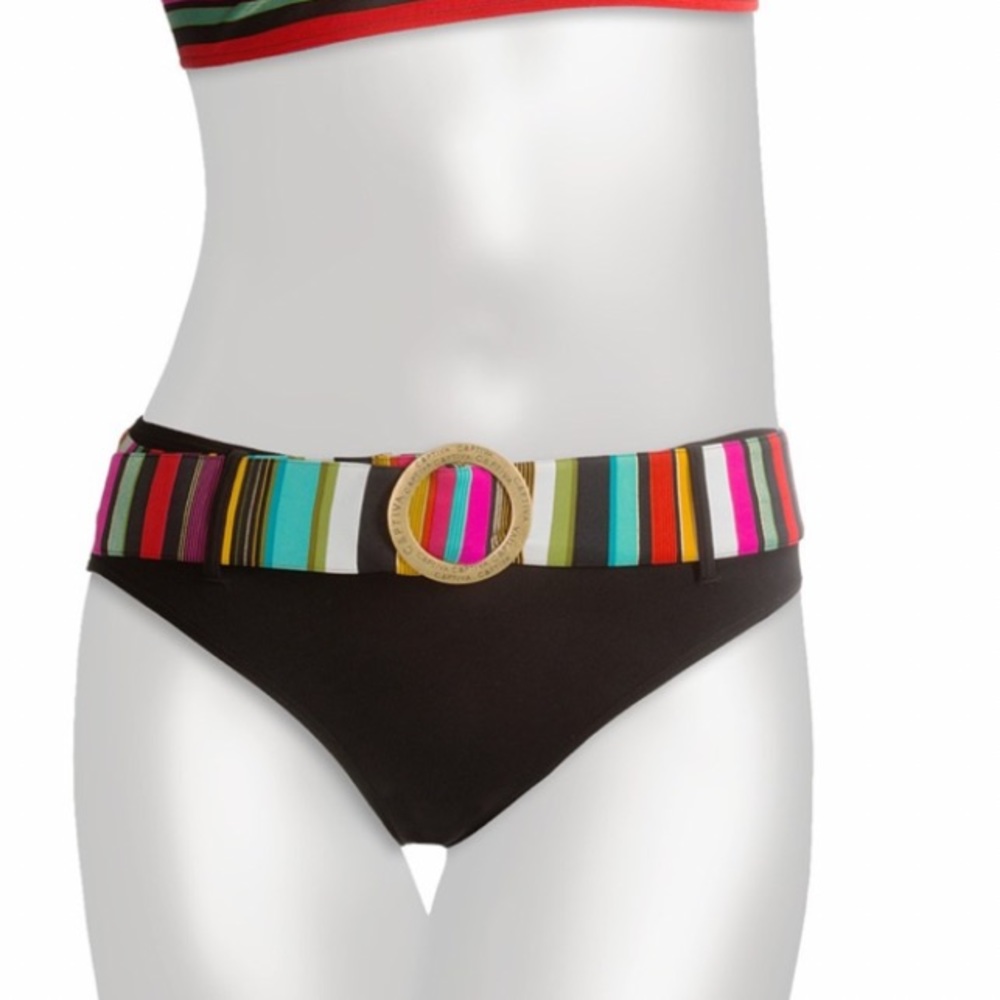 Captive Belted Bikini Bottoms with Contrasting Stripe Belt